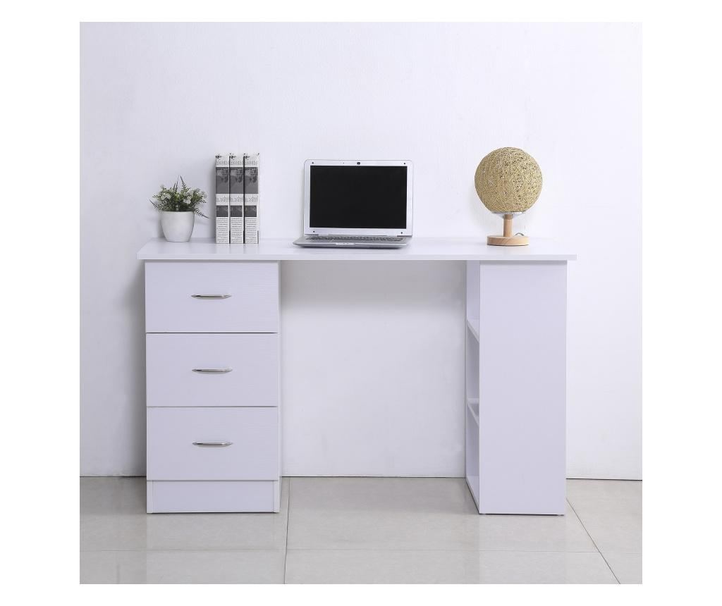 Homcom Birou Modern Cu 3 Sertare Si Rafturi In Lemn Alb 120x49x72cm Homcom, 134x57x12 cm - 4