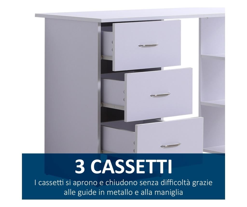 Homcom Birou Modern Cu 3 Sertare Si Rafturi In Lemn Alb 120x49x72cm Homcom, 134x57x12 cm - 6