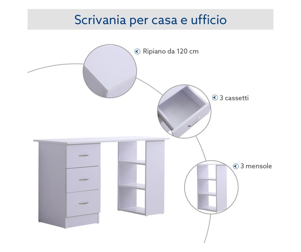 Homcom Birou Modern Cu 3 Sertare Si Rafturi In Lemn Alb 120x49x72cm Homcom, 134x57x12 cm - 7