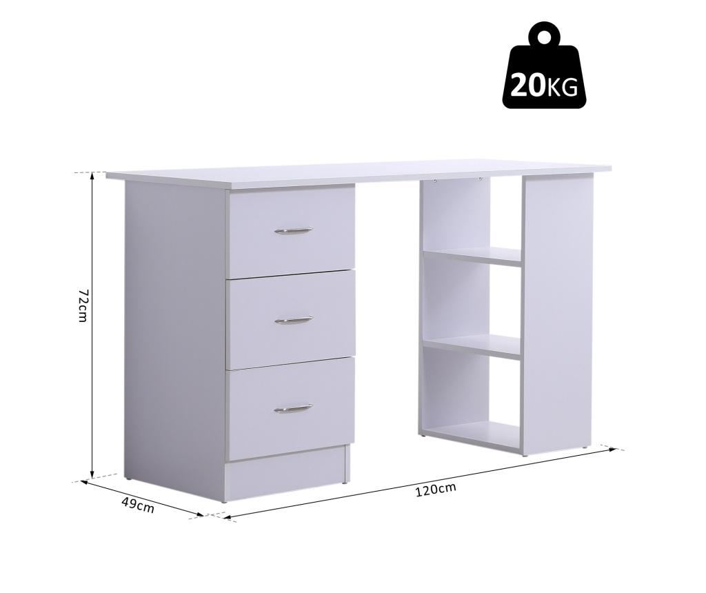 Homcom Birou Modern Cu 3 Sertare Si Rafturi In Lemn Alb 120x49x72cm Homcom, 134x57x12 cm - 8