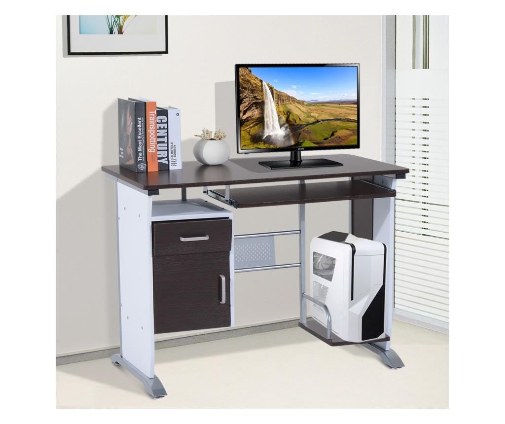Homcom Birou Pentru Pc Cu Sertare In Lemn, 100x52x75cm, Maro - 2