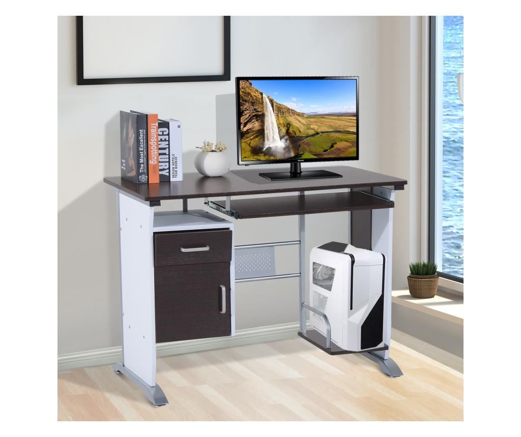 Homcom Birou Pentru Pc Cu Sertare In Lemn, 100x52x75cm, Maro - 3
