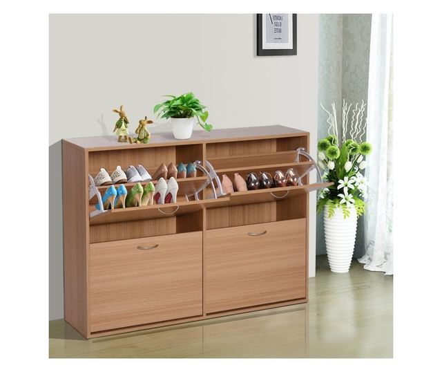 Homcom Dulap Pantofi Capacitate 24 Hol Si Dormitor Lemn 120x24x81cm