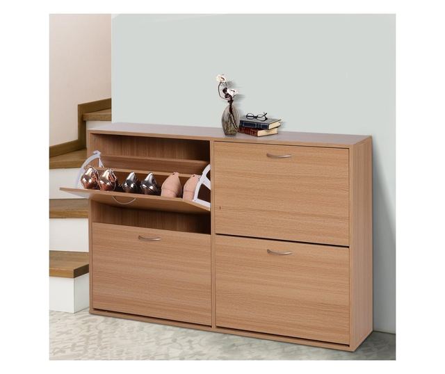 Homcom Dulap Pantofi Capacitate 24 Hol Si Dormitor Lemn 120x24x81cm
