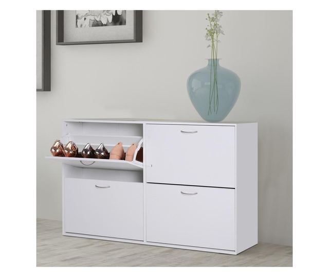 Homcom Dulap Pantofi Capacitate 24 Perechi Din Lemn, Alb, 120x24x81cm