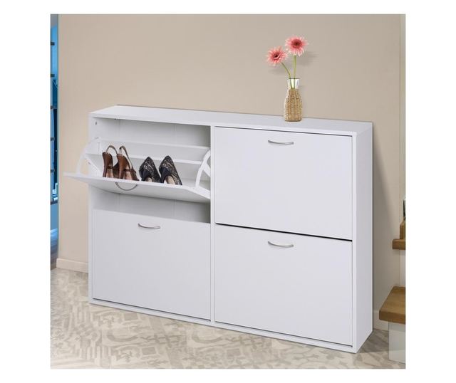 Homcom Dulap Pantofi Capacitate 24 Perechi Din Lemn, Alb, 120x24x81cm