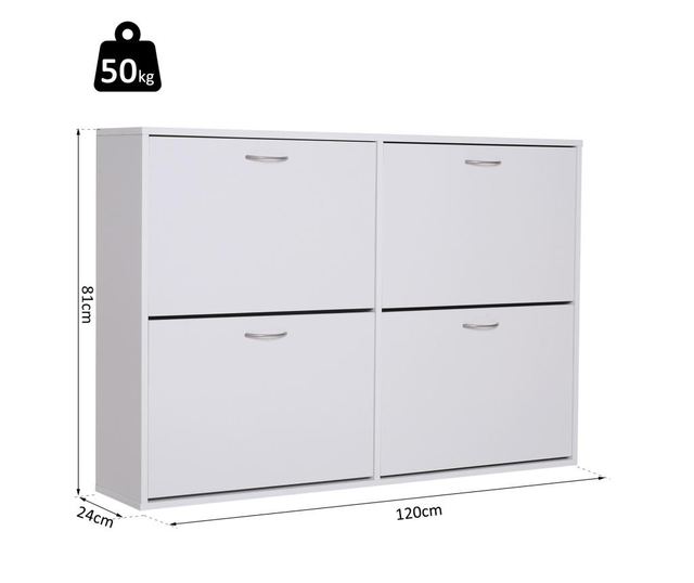 Homcom Dulap Pantofi Capacitate 24 Perechi Din Lemn, Alb, 120x24x81cm