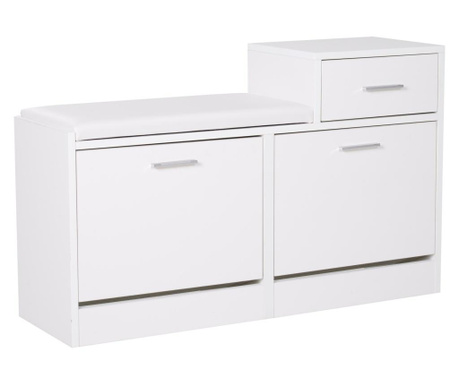 Homcom Dulap Pantofi Robust Design Moderno 6 Perechi De Pantofi Scaun Cu Perna Pentru Hol In Lemn Granulat 94,5 X 57 X 30 Cm Bia