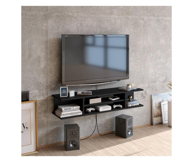 Comoda TV Zena Home, PAL melaminat, 120x30x23 cm, negru