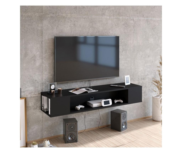 Comoda TV Zena Home, PAL melaminat, 135x35x23 cm, negru