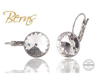 Cercei, cristale Swarovski, Silver, cu agatatoare, 12mm