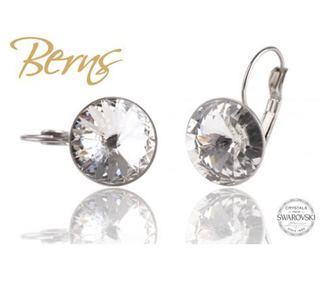 Cercei, cristale Swarovski, Silver, cu agatatoare, 14mm