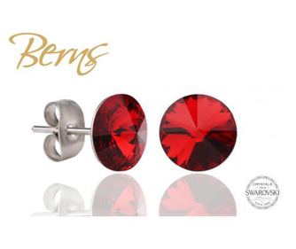 Cercei, cristale Swarovski, rosu, diametru 10mm