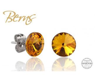 Cercei, cristale Swarovski, galben, diametru 8mm