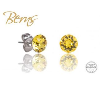 Cercei, cristale Swarovski, galben, diametru 6mm