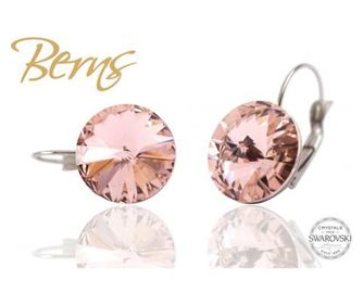 Cercei, cristale Swarovski, cu agatatoare, roz, diametru 14mm