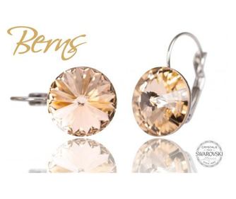 Cercei, cristale Swarovski, cu agatatoare, roz, diametru 14mm