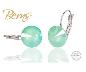 Cercei, cristale Swarovski, verde, diametru 12 mm