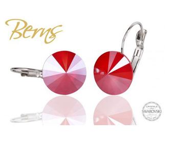 Cercei, cristale Swarovski, rosu, diametru 12 mm