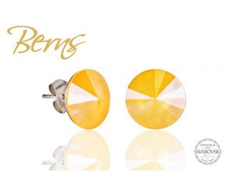 Cercei, cristale Swarovski, galben, diametru 12 mm