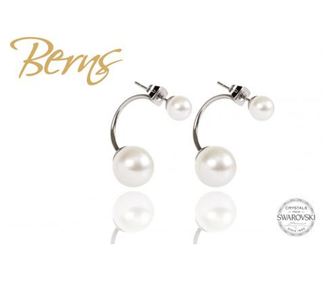 Cercei, 2 perle Swarovski, alb/argintiu, marime M