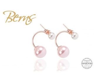 Cercei, 2 perle Swarovski, alb/roz