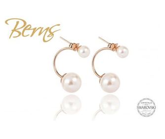 Cercei, 2 perle Swarovski, alb/rosegold, marime M