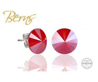 Cercei, cristale Swarovski, rosu, diametru 12 mm