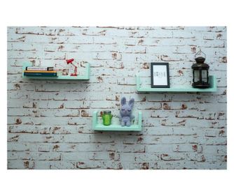 Set 3 rafturi de perete camera copil, Mumbai, 50x10x9.4/40x10x9.4/30x10x9.4 cm, mint Got Wood, Got Wood 2021, lemn, verde menta