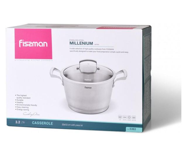 Fissman-Millenium edény, 20x12 cm, 3.2l, ezüst, rozsdamentes acél