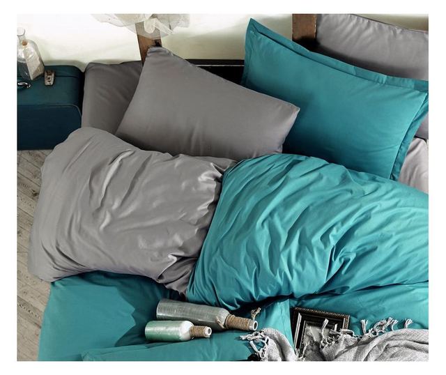 Set de pat Single Ranforce Nordqueen, Prestige Turquoise, bumbac ranforce, turcoaz