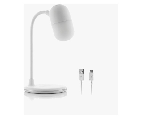Lampa 3in1 InnovaGoods, Lampa LED, Boxa Bluetooth, Incarcator Wirless, Control Tactil, Intensitate Reglabila Picior Flexibil 360