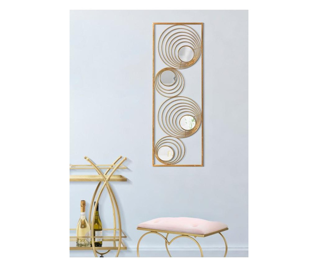 Decoratiune de perete cu oglinzi Mauro Ferretti, fier, 32x2x90 cm, auriu