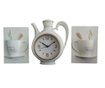 Ceas de bucatarie in forma de ceainic si cesti din 3 elemente Oem, Shabby-chic, plastic, 56x23x5 cm, crem-bej/accente aurii