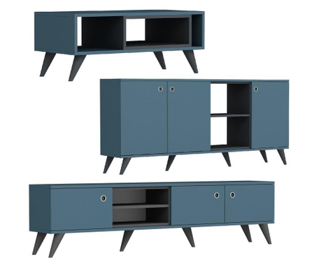 RESIGILAT Set 3 piese de mobilier Gauge Concept, PAL, gri antracit/albastru