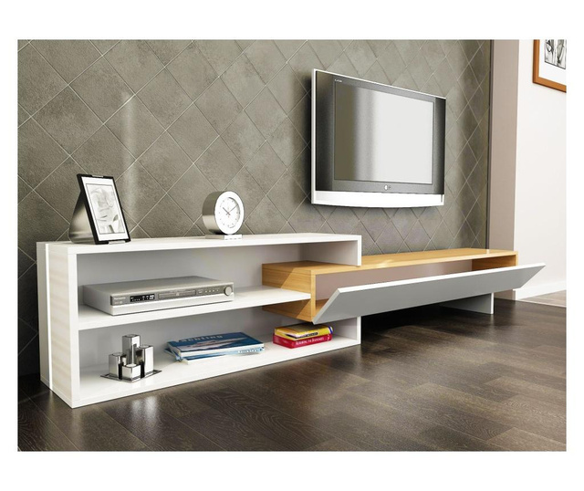 Comoda TV Gauge Concept, PAL, 190x30x41 cm, alb/lemn de tec