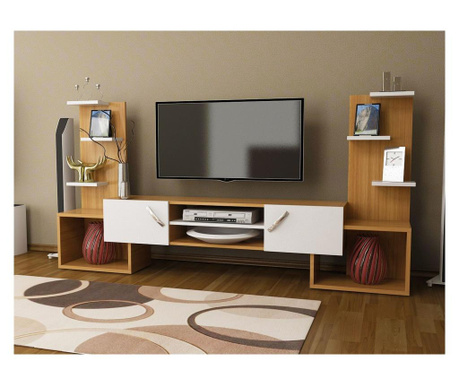 Comoda TV Gauge Concept, PAL, 182x31x90 cm, lemn de tec/alb