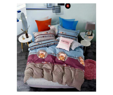 Lenjerie de pat pentru o persoana cu husa de perna patrata, oia, bumbac mercerizat, multicolor Sofi