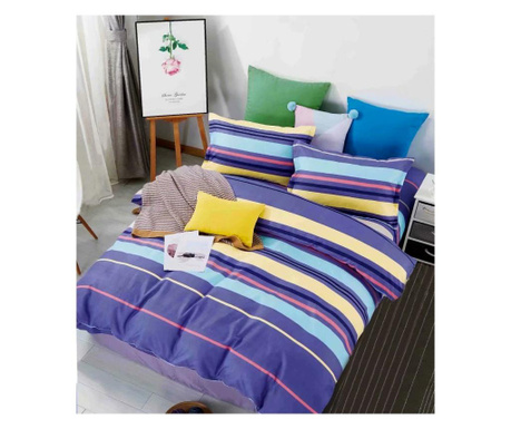 Lenjerie de pat pentru o persoana cu husa de perna patrata, apenzell, bumbac mercerizat, multicolor Sofi