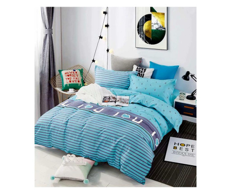 Lenjerie de pat pentru o persoana cu husa elastic pat si fata perna patrata, krabi, bumbac mercerizat, multicolor Sofi