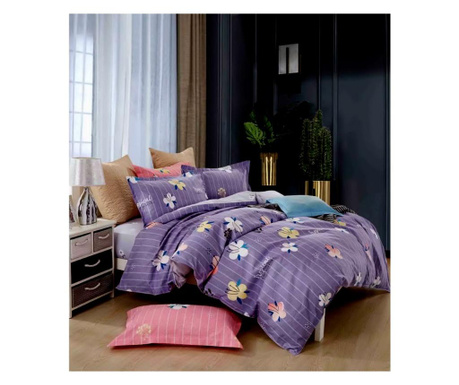 Lenjerie de pat pentru o persoana cu husa de perna dreptunghiulara, socotra, bumbac mercerizat, multicolor Sofi 1 x 140/230, 1 x