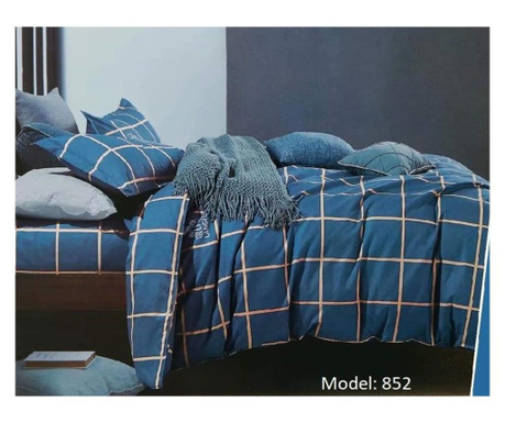 Lenjerie de pat pentru o persoana cu husa elastic pat si fata perna dreptunghiulara, fingals cave, bumbac mercerizat, multicolor Sofi