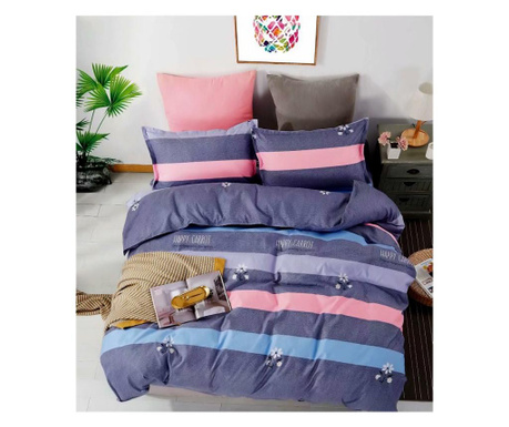 Lenjerie de pat pentru o persoana cu husa elastic pat si fata perna patrata, bagan, bumbac mercerizat, multicolor Sofi