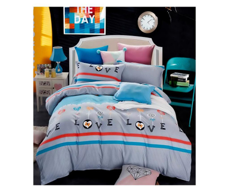 Lenjerie de pat pentru o persoana cu husa elastic pat si fata perna patrata, hawa mahal, bumbac mercerizat, multicolor Sofi