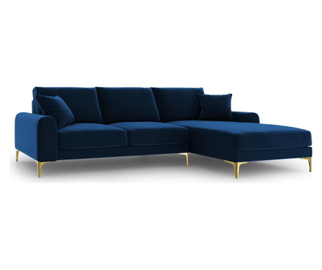 RESIGILAT Coltar dreapta Mazzini Sofas, Madara Royal Blue, Gold, albastru royal/auriu, 254x182x90 cm