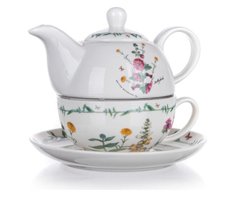 Set ceainic cu ceasca si farfurioara Banquet, Spring, ceramica, alb, 18x18x16 cm