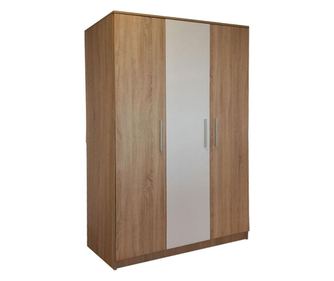 Dulap Sonoma/alb Cu 3 Usi, 4 Polite De Depozitare Si Bara De Haine, 200x120x50 Cm, Pal 18mm Si Cant Abs