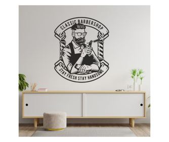 Sticker Decorativ Pentru Salon, Classic Barbershop, Stay Fresh Say Handsome, 57 X 69 Cm
