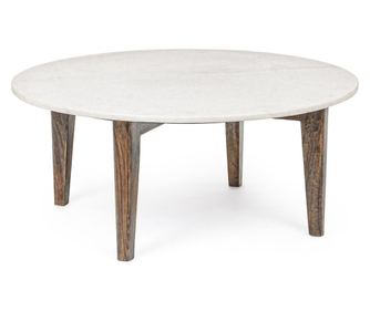 Masuta Cafea Blat Marmura Alba Picioare Lemn Sylvester Ø 75 Cm X 32 H