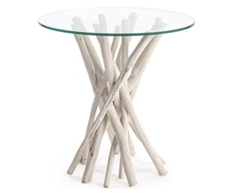 Konferenční stolek se skleněnou deskou a bílými dřevěnými nohami 35 cm x 35 cm x 51,5 V